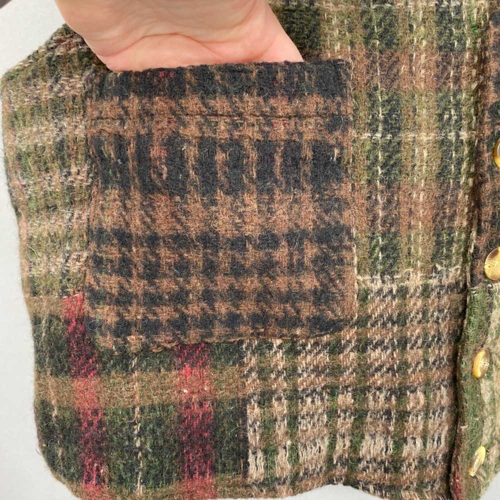 Habitat Vintage Patchwork Plaid Wool Blend Vest Women's XL Button Front Academia - Picture 2 of 11